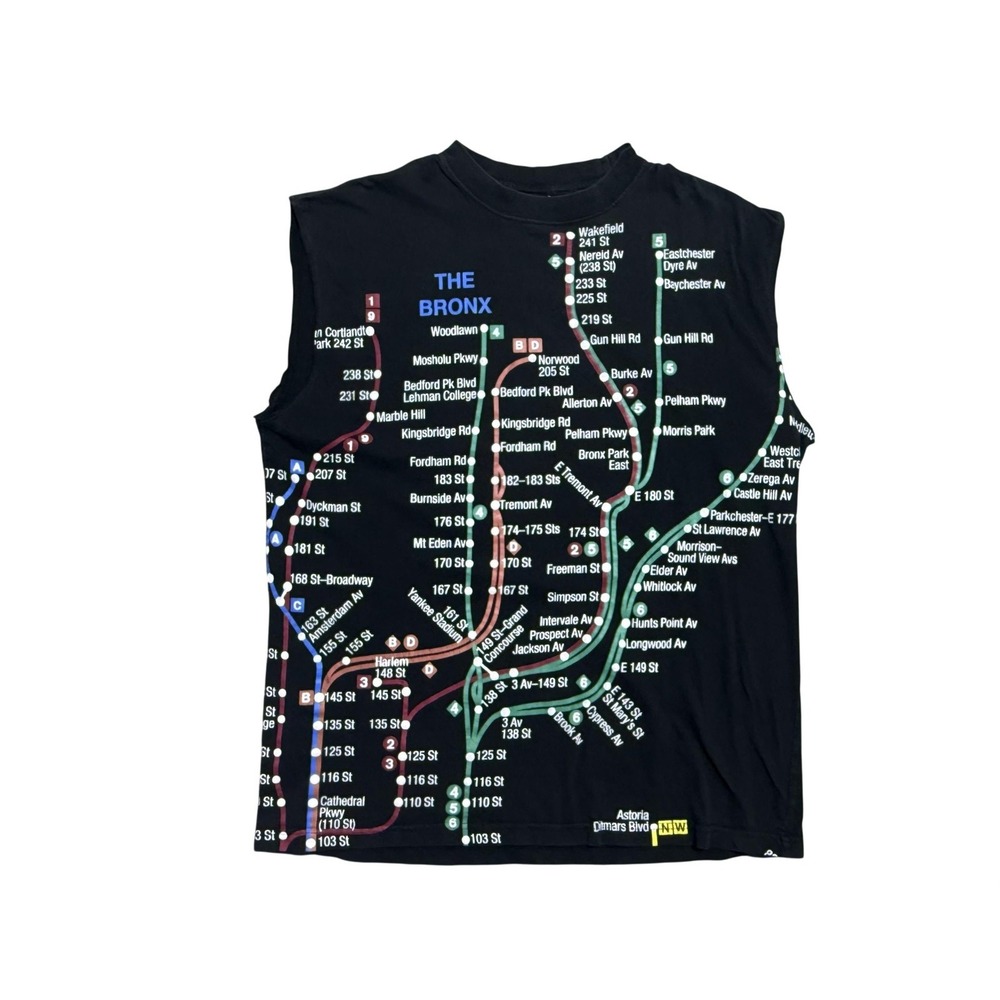 NYC Subway Line Shirt Mens Large Black The Bronx Map Graphic Sleeveless Tank Tee